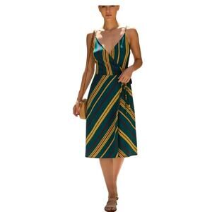 Market & Spruce Wrap Dress Striped Green Medium
